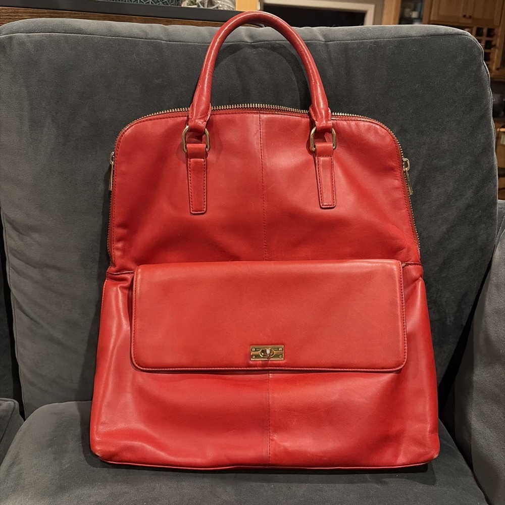 J Crew Vintage Red Leather Laptop Or HandBag Large- Classic, Old Money, Academia